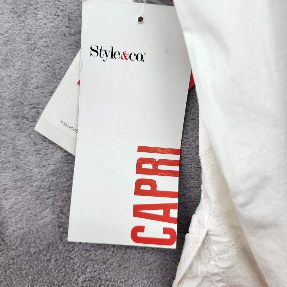NWT Style Co Womens Capris 14 White Cargo Pockets Pull Tie Hem Summer Beach - Picture 9 of 13
